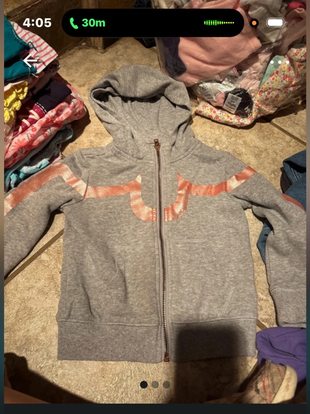 True Religion Girls Gray Hoodie with Metallic Pink Accent